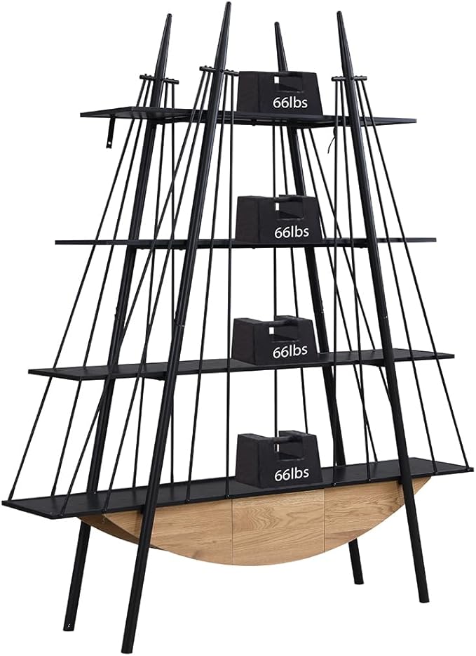 Boat-Shaped Bookshelf, 4 Tier Ladder Bookcase with Drawer 84.3" Tall Bookshelves for Storage Display Decor Easy Assembly Bookcase Furniture for Bedroom, Living Room and Home Office
