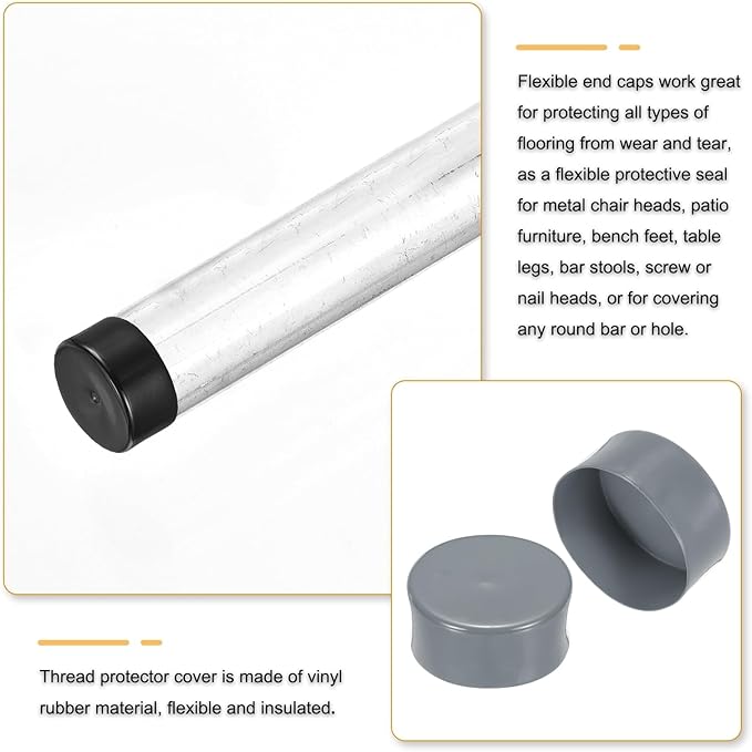 uxcell 4pcs Rubber End Caps 115mm(4 1/2 Inch) ID x 80mm(3 1/8 Inch) H Vinyl Round End Cap Cover Screw Thread Protectors Light Gray