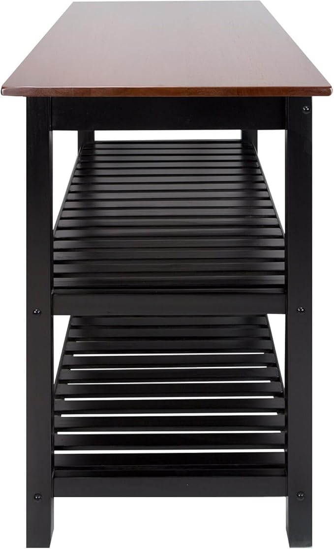 Island Oasis Solid Wood Kitchen Island with Drawer, Stainless Steel Towel Bar and Open Storage Multi-Purpose Prep Table for Home Kitchens Walnut and Black