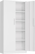 Incbruce 72” Metal Storage Cabinet, Locking Tall Steel Storage Cabinet with 2 Doors and 4 Adjustable Shelves for Garage, Home, Office (White)