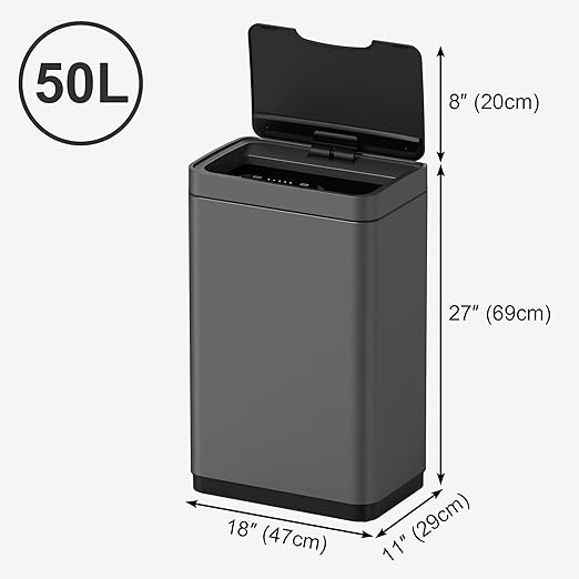 Mbillion Automatic Touchless 15 Gallon Motion Sensor Trash Can Stainless Steel Smart Trash Cans with Lid Rectangular Garbage Can for Kitchen Bedroom Home Offic Brushed Grey