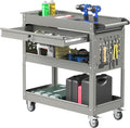 3 Tier Rolling Tool Cart, Heavy Duty Tool Cart on Wheels for Mechanics,400 LBS Tool Cart with Drawers for Garage, Warehouse & Repair Shop (Gray)