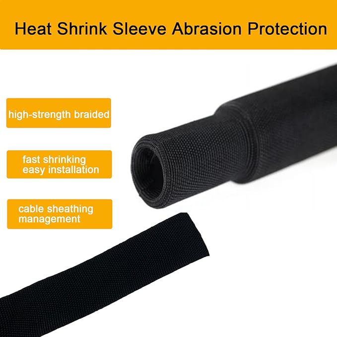 Heat Shrink Braided Sleeving 2:1 Shrinkable Fabric Cable Sheathing Wire Tubing Management Abrasion Protectors Flexibility 5/8" ID-9FT