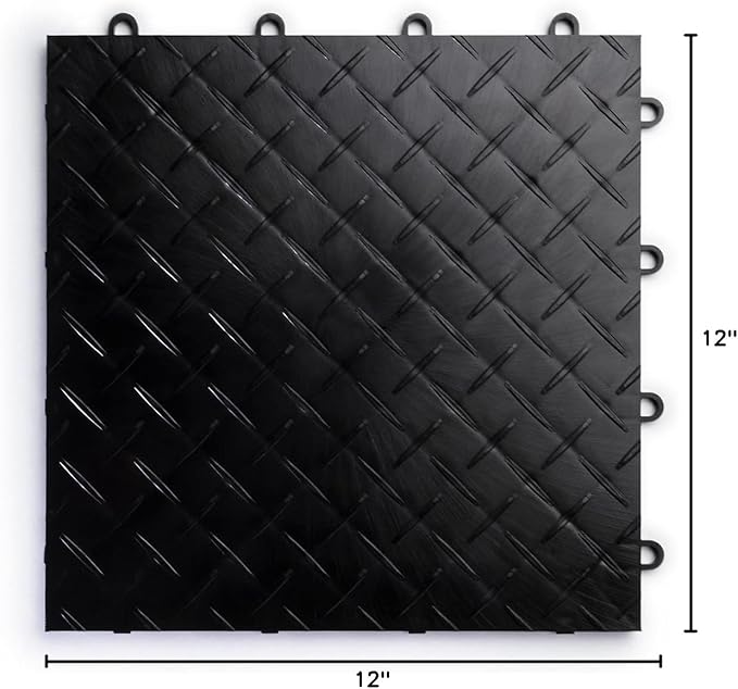 Big Floors RaceDeck Diamond Plate Design, Durable Interlocking Modular Garage Flooring Tile (Black, 12 Pack of 12 x 12" Tiles)