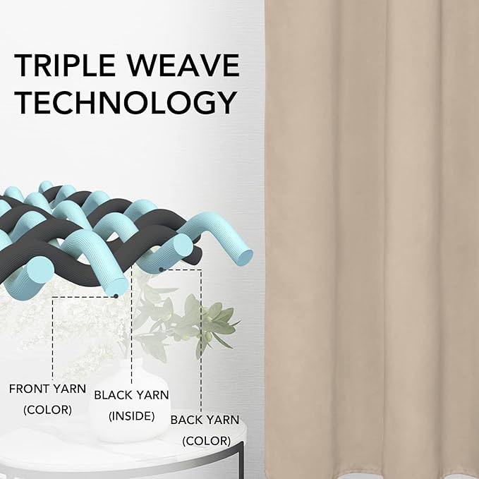 Easy-Going Rod Pocket Blackout Curtains for Bedroom, Room Darkening Window Curtains for Living Room, Thermal Insulated Noise Reduction Solid Window Drapes, 2 Panels(34x84 in, Beige)