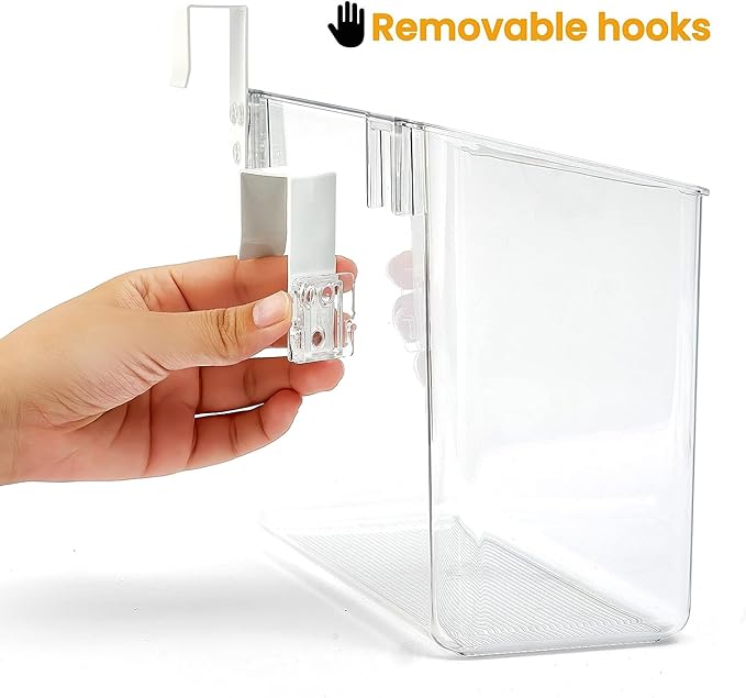 vacane 2 Pack Plastic Over Cabinet Door Organizer with Removable Hooks, Clear Hanging Baskets for Organizing Over the Cabinet Organizer Holder for Kitchen, Bathroom-Hang Outside or Inside Door-M