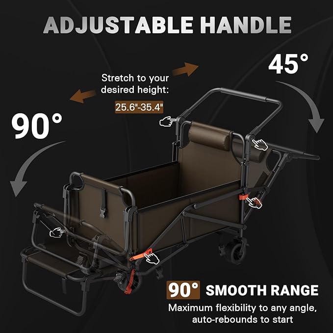 LEVELEVE Heavy Duty Folding Wagon-2-in-1 Collapsible Cart, 400lb Capacity, All-Terrain Wheels w/Brakes & Side Pockets