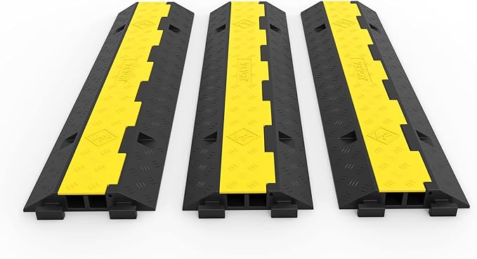Happybuy 3 Pack of 2 Channel 11000lbs per Axle Capacity Protective Wire Cord Ramp Driveway Rubber Traffic Speed Bumps Cable Protector