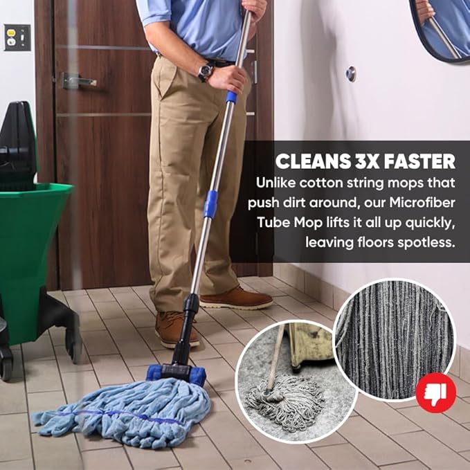 Commercial Mop Head Replacement – 1 Pack Blue Large Microfiber Tube Mop (18 oz.) | Industrial Wet Mops | Washable Refill, Reusable, Heavy Duty, Looped End Mopheads | Hardwood, Concrete