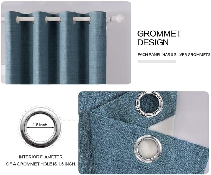 MIULEE Linen Blackout Curtains and Drapes 100% Room Darken Thermal Insulated Grommet Window Panels with Coating 2 PCs W 42 x L 63 inches Dusty Blue