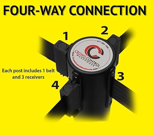 Crowd Control Warehouse CCW Series RBB-150 - Set of 2 Stanchion Retractable Belt Barriers - 16 Foot, Yellow Belt with Red Post - Easy Assembly