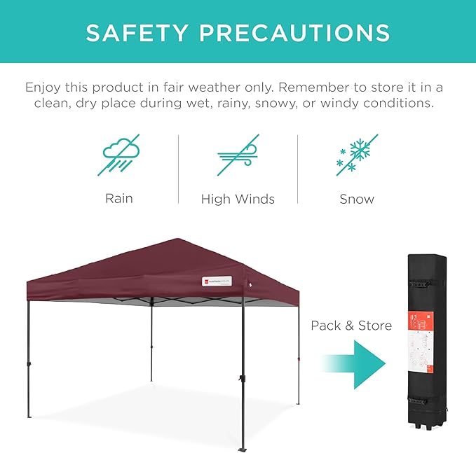 Best Choice Products 10x10ft 1-Person Setup Pop Up Canopy Tent Instant Portable Shelter w/ 1-Button Push, Case, 4 Weight Bags - Burgundy