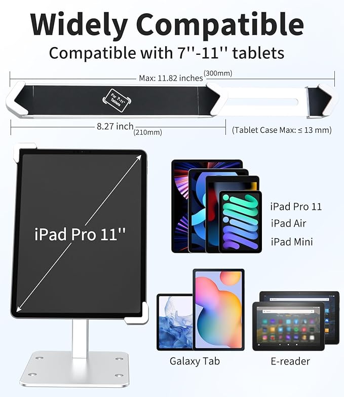 Anti-Theft Desktop Tablet Kiosk Stand for 7-11" Tablets, Security Countertop Stand with Lock & Key, 360 Swivel, Non-Slip Rubber, Compatible with iPad Pro 11/Air/Mini, Galaxy Tab S9/S8/S7
