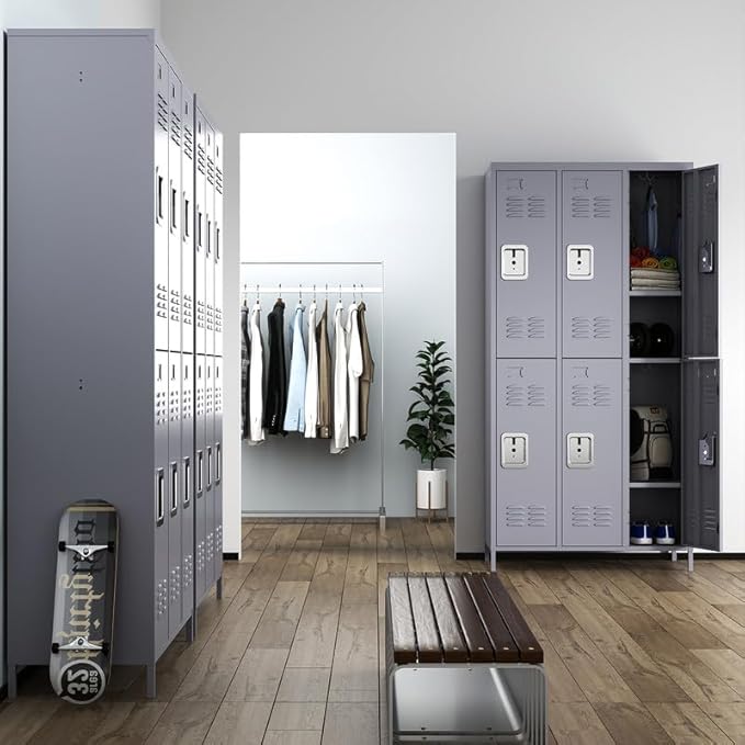6 Door Locker with Lock, Metal Storage Locker Cabinet with for Employees Organizer, Office, School, Gym, Home, Require Assembly (Grey)