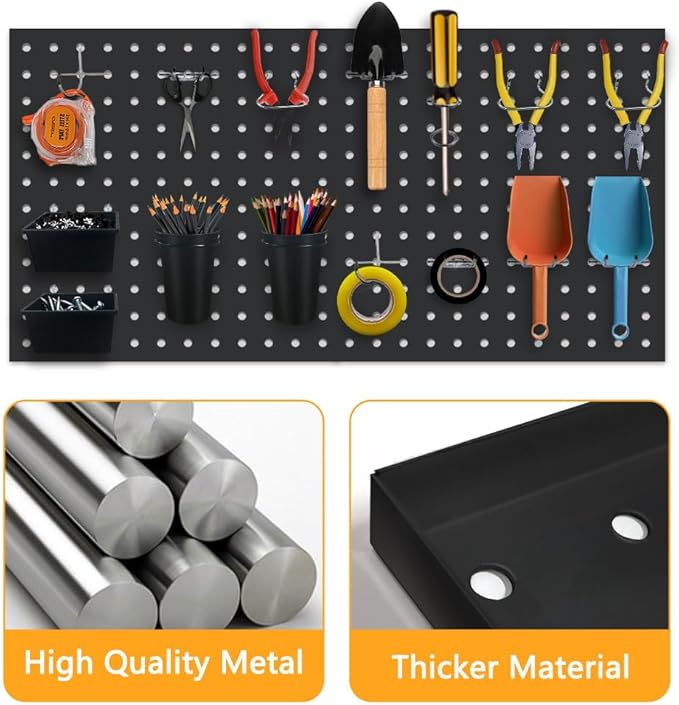 3pcs Heavy Duty Metal Pegboard Panels, Garage Wall Mounted Tool Organizer Peg Board for Garage, Workshop Storage and Workbench (Black)