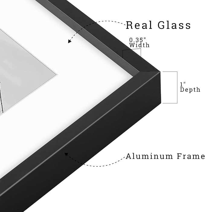 Frametory, 16x20 Metal Picture Frame with Mat for 11x14 Picture & Real Glass, Aluminum Photo Frame Collection (Black, 2 Pack)