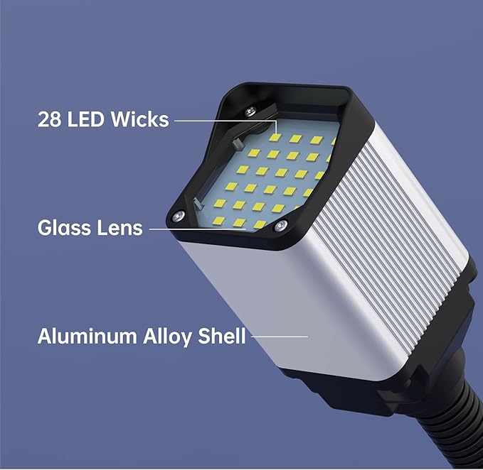 28LEDs Magnetic Light, 1320 Lumen 120v Flexible Gooseneck Work Light with Adjustable Magnetic Base for CNC MlilingDrill Press Sewing Machine Industrial Lighting, 12w