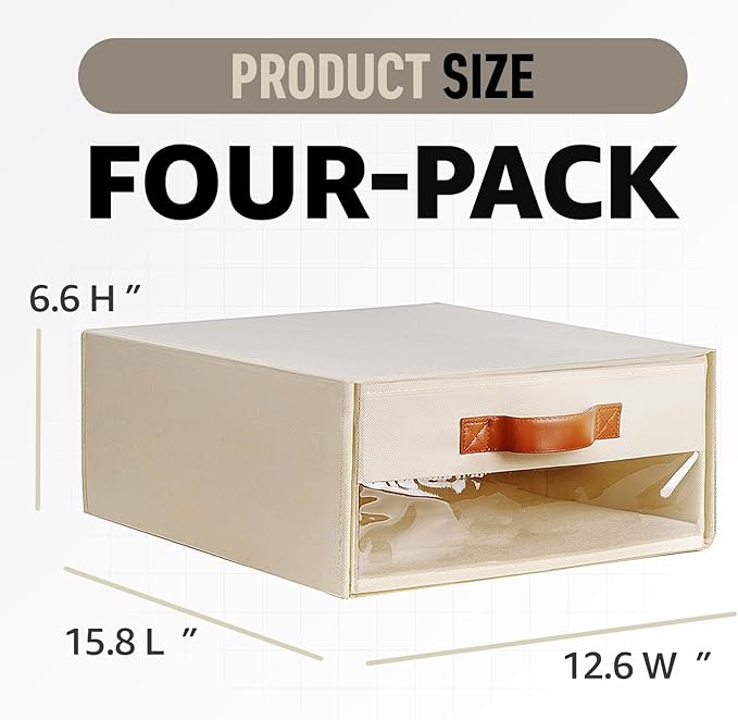 Closet Organizers and Storage Bins, Stackable Storage Drawers, Fabric Organizer Bins with Drawers,Stackable Closet Bins with Clear Window for Bedroom, Shelf,Room15.7"x 12.6"x 6.7"(Beige)