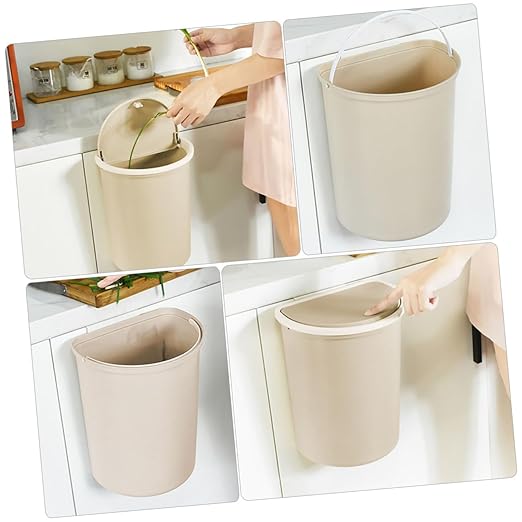 Hanging Wall-Mounted Trash Can Large Plastic Kitchen Waste Bin with Lid Practical Storage Container for Household Bedroom and Living Plastic Elegant Apricot Color