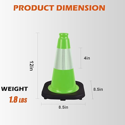 4 Pack 12 Inch Green PVC Traffic Cones Black Base Stable Durable, Sport Training Soccer Practice Kids Activities Markers Indoor Outdoor Use (4, Green, 12 Inch)