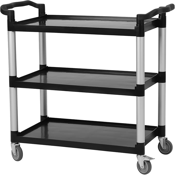 3-Tier Heavy Duty Rolling Cart with 360° Lockable Wheels, 120lbs Per Shelf Storage Utility Cart for Kitchen, Restaurant, and Office Use, Multifunctional Storage, Black, 42" Wx20 Dx39 H