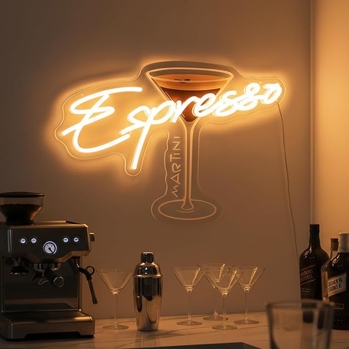 Custom Espresso Martini Neon Sign, Personalized LED Cocktail Club Wall Art Decor for Home Bar Kitchen Lounge Retro Espresso Wall Decor, Tini Time Martini Lover Gifts