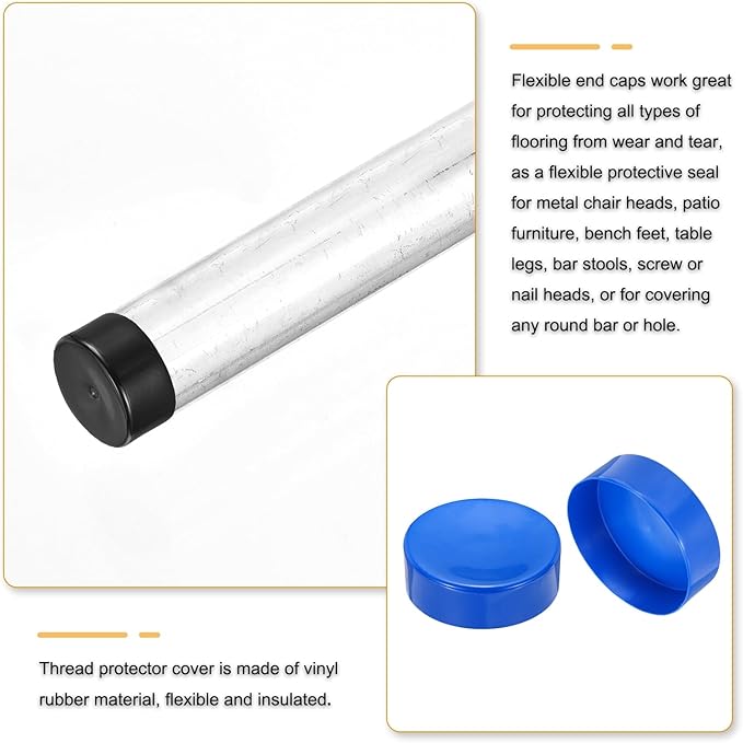 uxcell 4pcs Rubber End Caps 170mm(6.7 Inch) ID Vinyl Round End Cap Cover Screw Thread Protectors Blue, 50mm Height
