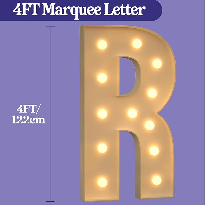 Marquee Letters 4 Feet Tall, 4FT Large Light up Letters R, Big Sign R with Warm White Light for Birthday Wedding Proposal Engagement Graduation Party Backdrop Decorations