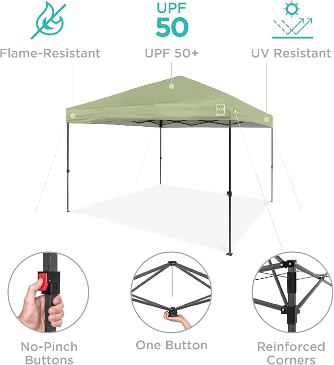 Best Choice Products 10x10ft 1-Person Setup Pop Up Canopy Tent Instant Portable Shelter w/ 1-Button Push, Case, 4 Weight Bags - Sage Green