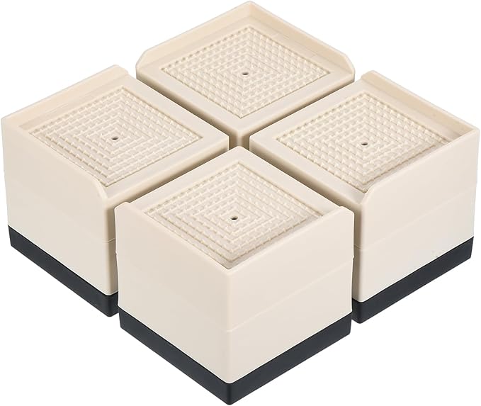 uxcell Furniture Risers 3 Inch, 4Pcs Square Bed Risers Adjustable Couch Lifter Block for Extender for Bed Desk Sofa Table Lift Support Up to 1300Lbs, Beige