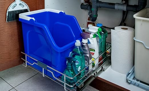 6 Gallon Stackable Recycling Bins for Homes, Garages, Offices Made of 100% Recycled Plastic - (Blue, 1 Pack)