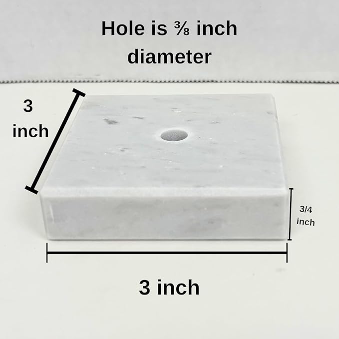 Genuine Marble Trophy Base – Polished Beveled Display Stand with Center Hole, 3/4" Thick, Multiple Sizes for Awards, Crafts & 3D Prints (White Marble, 3x3 inch)
