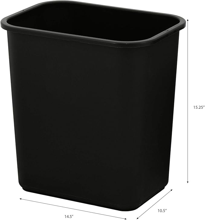 United Solutions 7 Gallon / 28 Quart Space Saving Trash Wastebasket, Fits Under Desk and Small, Narrow Spaces in Commercial, Kitchen, Home Office, and Dorm, Easy to Clean, Black, (WB0338) (Pack of 2)