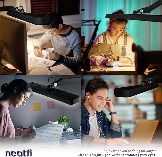 Neatfi (New Model) XL 2,500 Lumens LED Task Lamp with Clamp, 5 Light Modes, 3000-6000K Correlated Color Temperature, 30W, Dimmable, 324 Pcs SMD LED, Desk Light for Home, Office (CCT, Black)