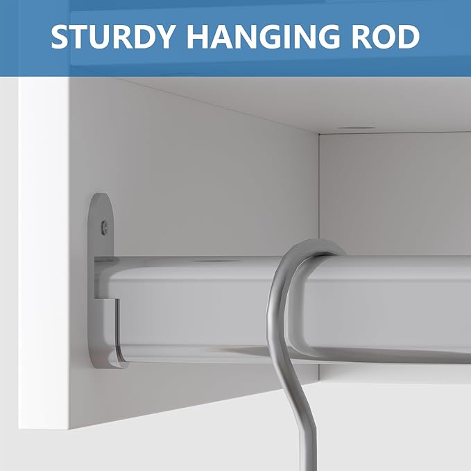 Tall Hanging Closet Unit, Modular Closet System, Wood Closet System Organizer with Storage for Walk in Closets, Clothing Rack Wardrobe Closet for Hanging Clothes, Bedroom, White, 34.5" W
