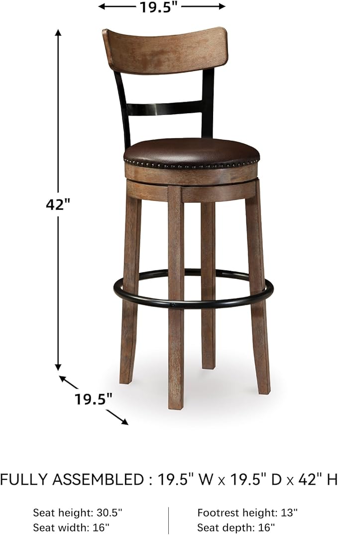 Signature Design by Ashley Pinnadel 30" Modern Swivel Pub Height Barstool, Light Brown