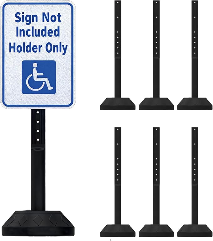 BESEA Portable Sign Holder Stand 6 Pack, Heavy-Duty Fillable Weighted Base Sign Holders, 41 inch Height Standing Sign Holder for Safety Signs, Reserved Parking Sign with Stand – Indoor & Outdoor Use