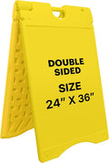 Jumbl Outdoor A-Frame Sandwich Signboard 24” x 36” Display Surface – w/PVC Sign Protector & Sand Fill Holes – Duel Display Signage Stand for Storefront Sidewalk Curb (Yellow)