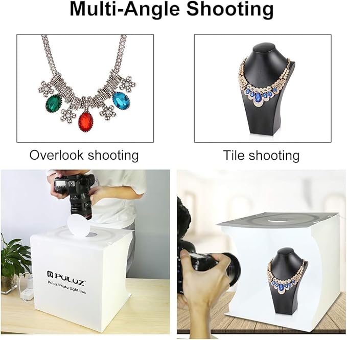 PULUZ Photo Studio Light Box, Portable Folding Photo Light Box with Ring Light and 6 Colors Backdrops,Light Box Photography for Small Size Products