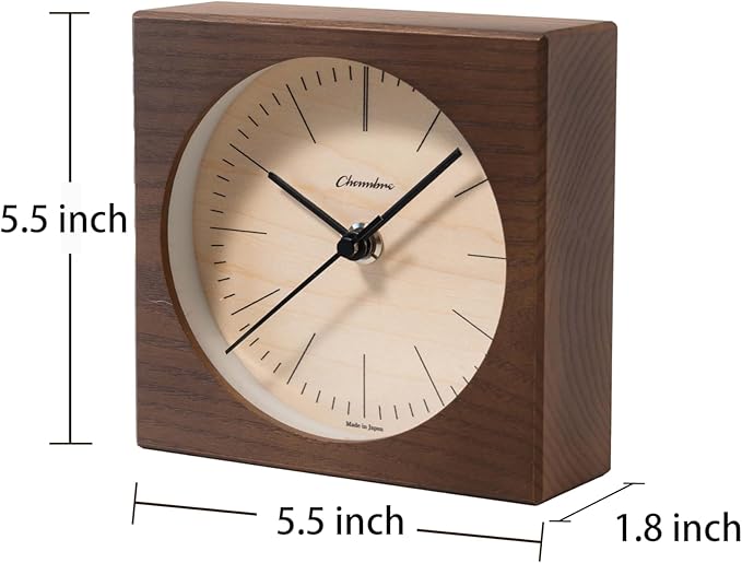 Wooden Desk Clock Japanese Handcrafted Solid Wood Clock Silent Non-Ticking Battery Operated Modern Decorative for Living Room Bedroom Office LINE Desk Clock CH-075 (Dark Brown)