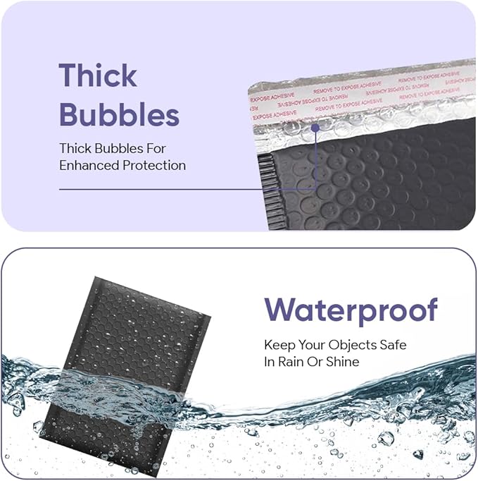 Black Small Bubble Mailers 4x8 Inch #000 | Thick Padded Poly Mailer Envelopes | Mailing Trading Card Sports Card Bubble Envelopes | Water & Tear Resistant | 500 Pack Bulk