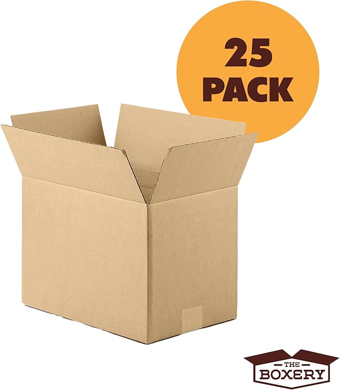 The Boxery 12"x8"x8" Brown/Kraft Corrugated Cardboard Shipping Boxes 25-Pack | Mailing, Packing, Moving & Storage for Business/Home – Durable - Eco-Friendly, Recyclable - Made in the USA