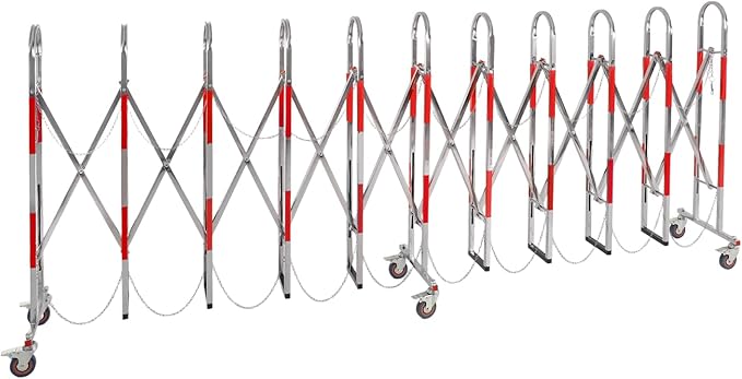 Expandable Metal Barricade, Safety Barrier with Casters 1.1x5M Portable Mobile Gate Stainless Steel Fence for Garage Construction Site Traffic Control (Red)