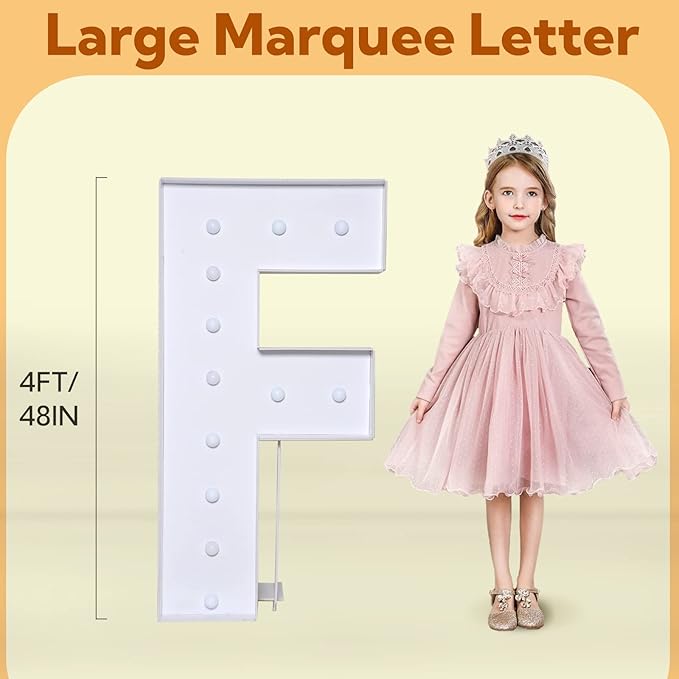 imprsv Light Up Letters, 4FT Marquee Letters for Birthday Wedding Engagement Party Decor, Large Marquee F for Party Decoration Arch Kit Decorations