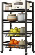 4-Tier Metal Rolling Cart with Removable Grid Shelves, Lockable Wheels & Handle for Kitchen, Bathroom, Office Storage, Black (Medium)