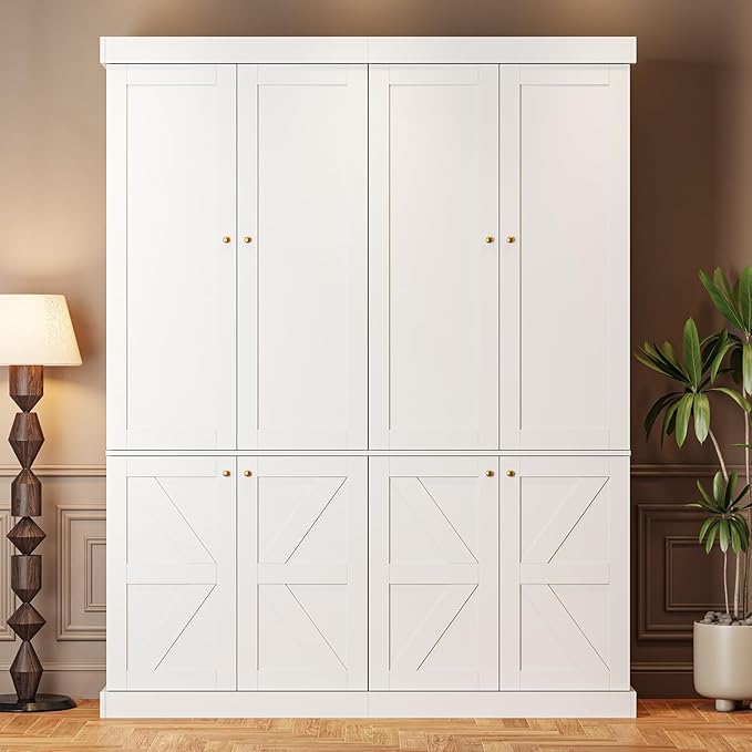 70.8" Tall Farmhouse Kitchen Pantry Cabinet with Doors, Modular Storage Cabinet with 4-Tier Adjustable Shelves, White, Wooden Hutch for Living Room, Kitchen
