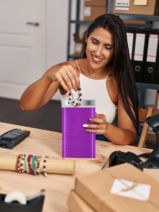 GSSUSA Purple Bubble Mailers 8.5X12 Inches 500 Pack, Padded Poly Bubble Mailer, Large padded Envelopes Strong Adhesion Bubble Envelopes,Self-Seal Mailing Envelopes for Small Business,Package Supplies