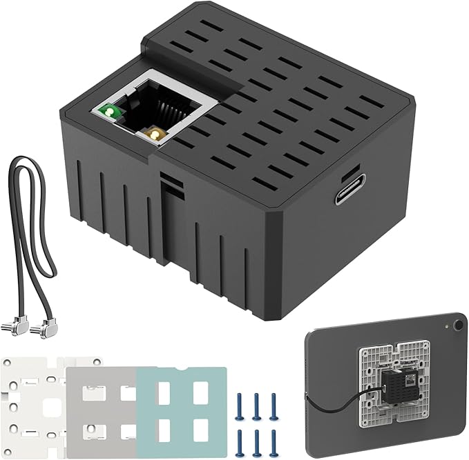 Agile Universal PoE Flush Tablet Wall Mount Kit with Bracket & Flat Cable, in-Wall AC to USB-C Power Adapter Enclosure for 8-12 Tablets (Suitable for 86 Boxes Smart Home/Office, 27W) (27W 100M Set)