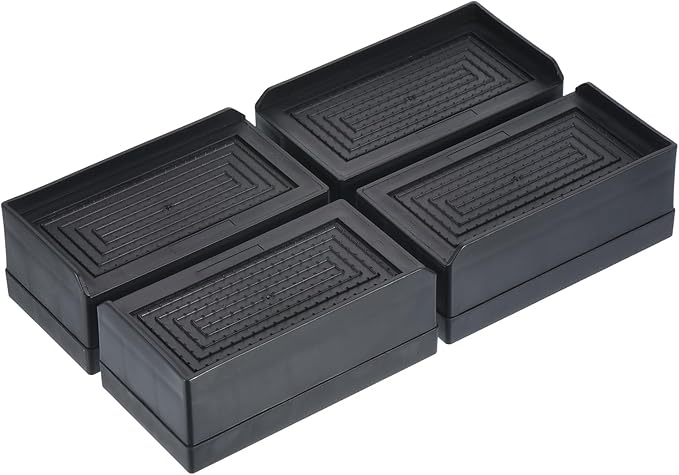 uxcell Furniture Risers 1.5 Inch, 4Pcs Rectangle Bed Risers Adjustable Couch Riser for Extender for Bed Desk Sofa Table Lift Support Up to 1300Lbs, Black