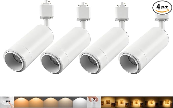 5CCT LED Track Lighting Heads Dimmable 20W 5CCT 2700K/3000k/3500k/4000k/5000k,Versatile H Track Lighting Heads,Zoomable Beam 15° to 60° Ideal for Accent Art and Task Lighting, (White, 4 Pack)